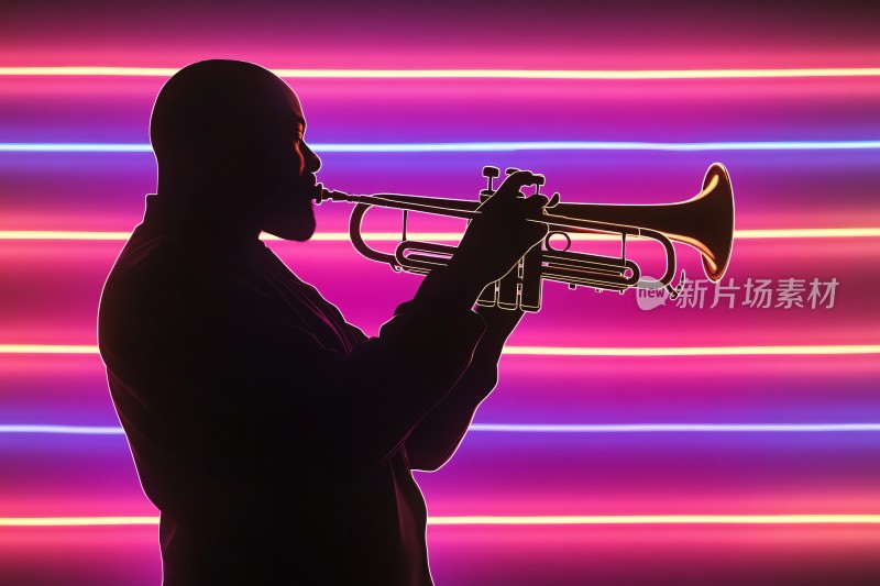 吹小号的人物霓虹剪影
