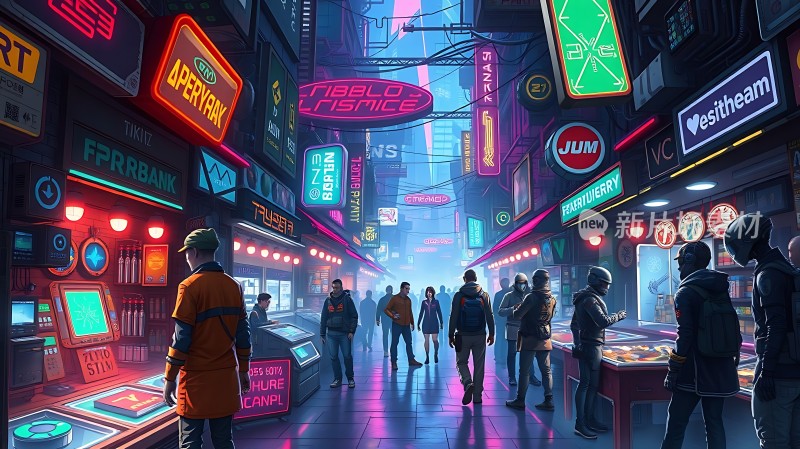 霓虹灯下的未来都市街头
