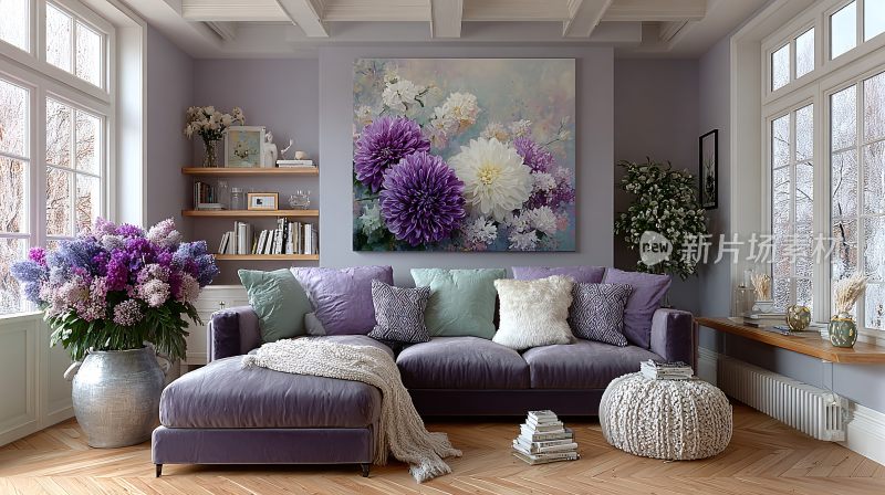 紫色调温馨室内客厅场景