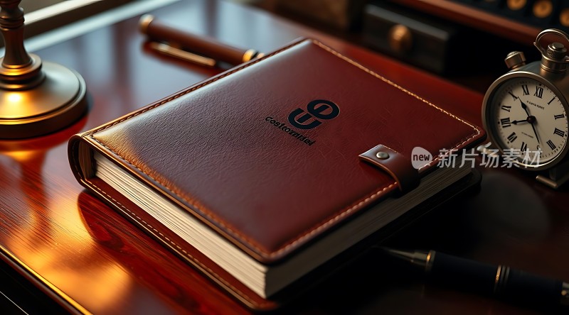 皮革笔记本与复古时钟的结合展现优雅与时间的魅力
