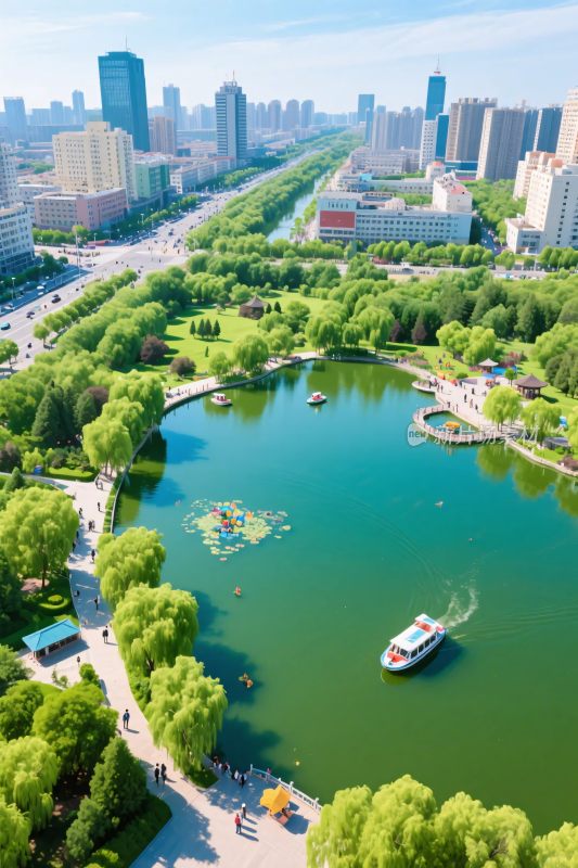 城市湖泊风景摄影