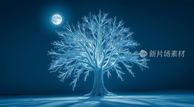 冰蓝月光下的神秘树影