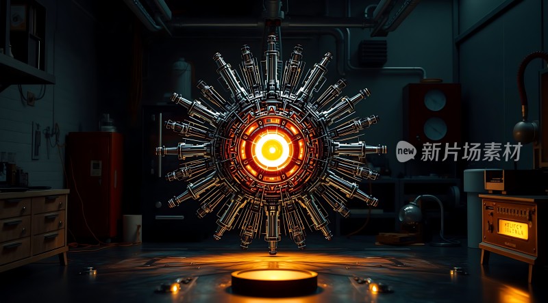 新片场素材未来科技实验室中的发光机械装置