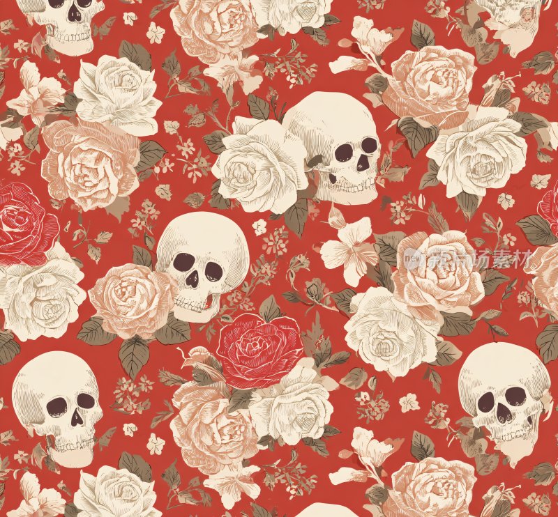 骷髅与玫瑰图案背景
