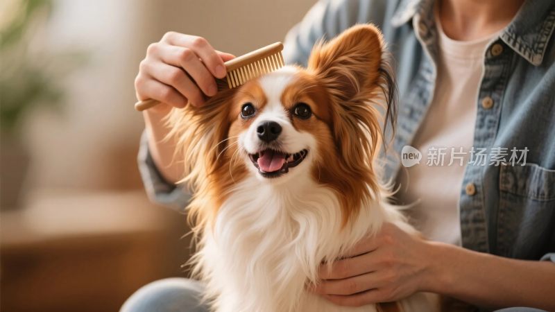 宠物梳毛温馨画面