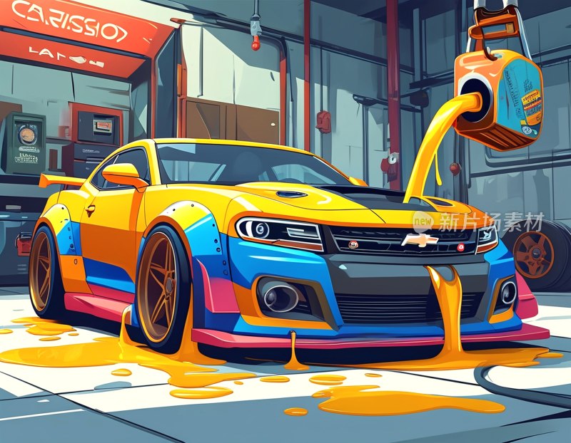 卡通汽车加油润滑