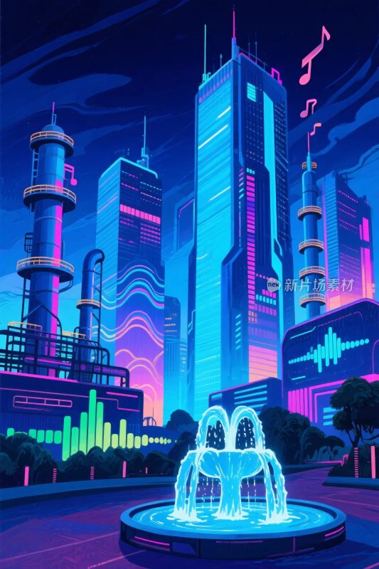 霓虹未来城市插画