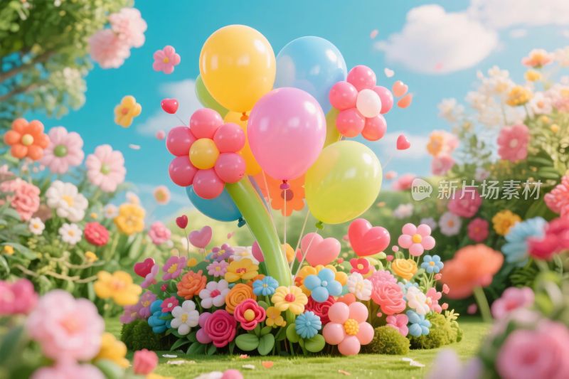 梦幻花卉气球插画