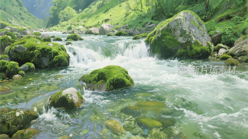 山间溪流潺潺绿意盎然