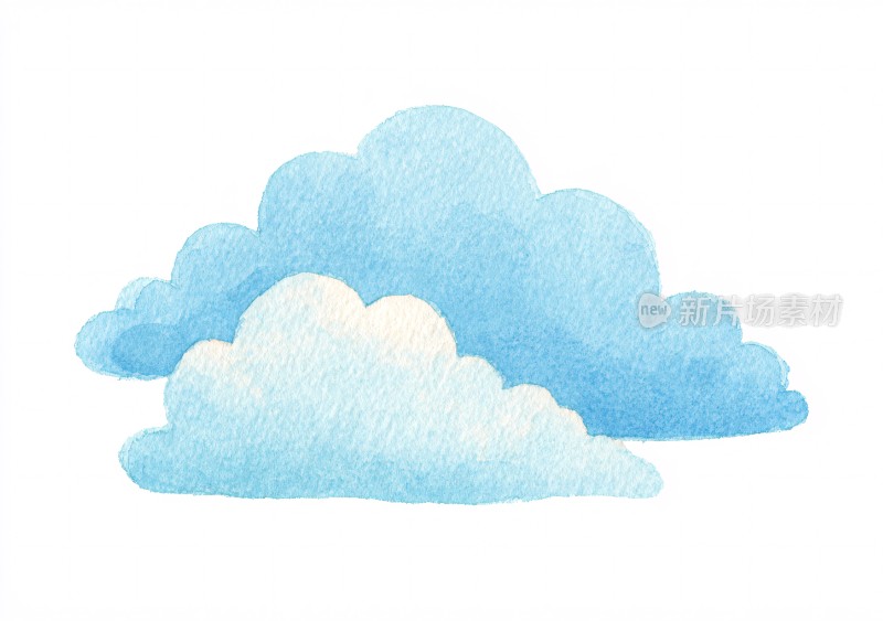 水彩风格蓝色云朵插画