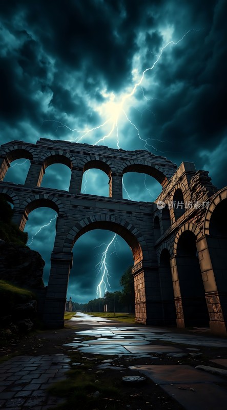 雷击下的古老石桥