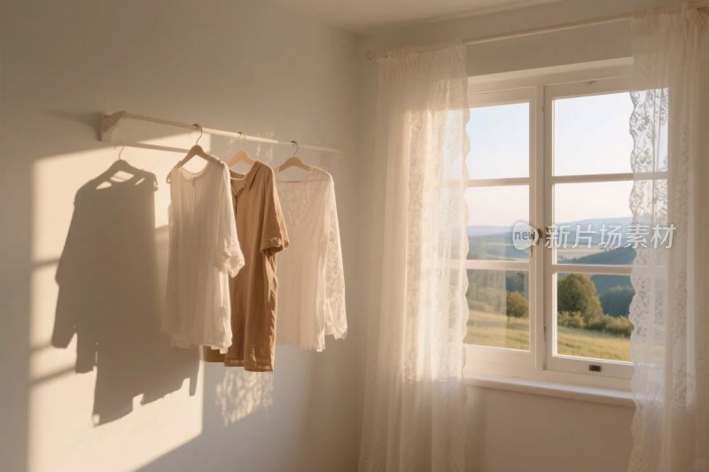 室内衣架与窗帘风景
