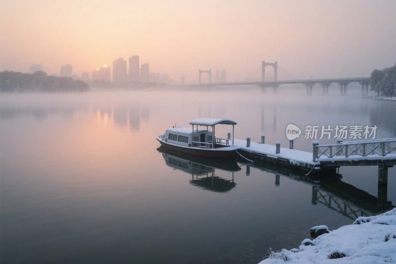 晨雾中的河畔码头