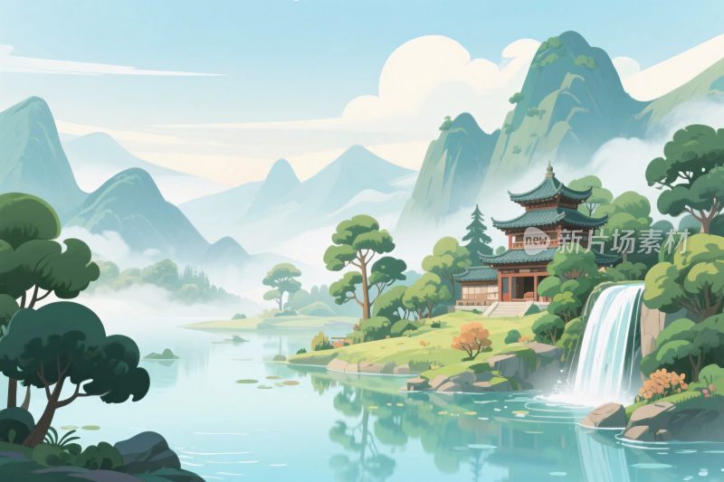 古风山水风景插画