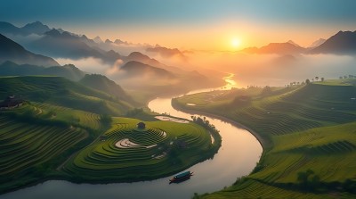 梯田晨曦山水画卷 梯田晨曦山水画卷