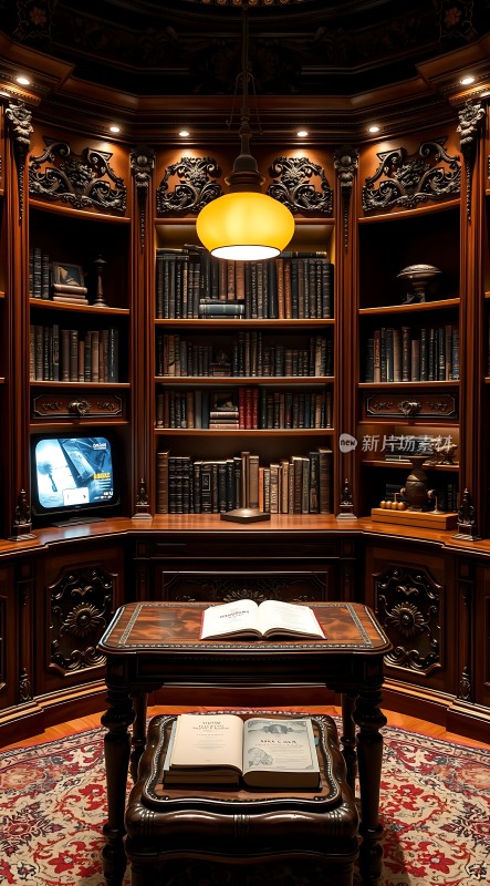 古董书架上的阅读角落