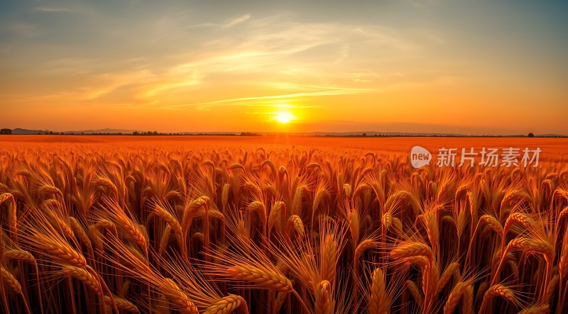 金色麦浪映夕阳