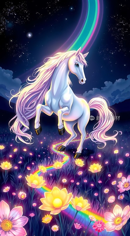 彩虹独角兽花海夜空