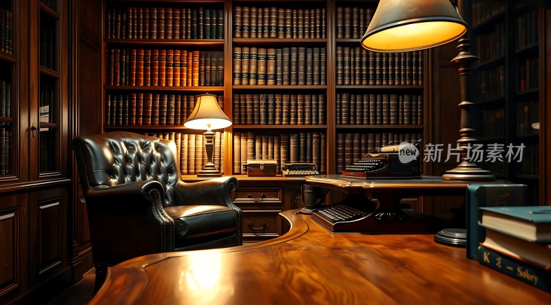 书房一角书架、椅子和台灯营造静谧氛围