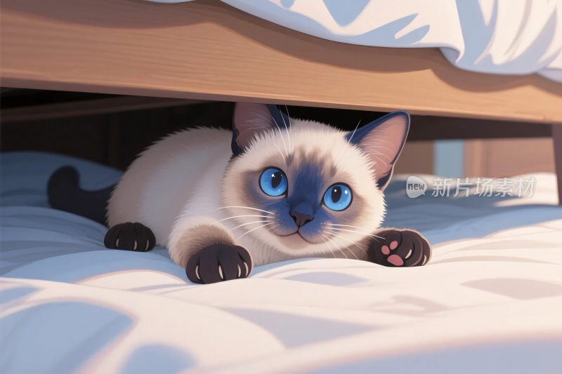 床下的暹罗猫插画