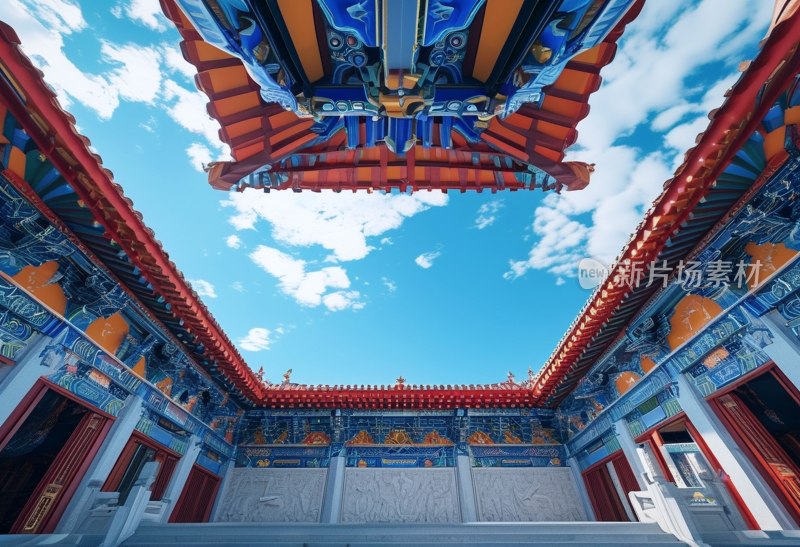 寺庙金顶映蓝天