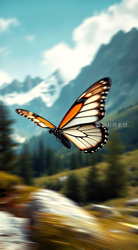 翩翩起舞的蝴蝶在山间自由飞翔