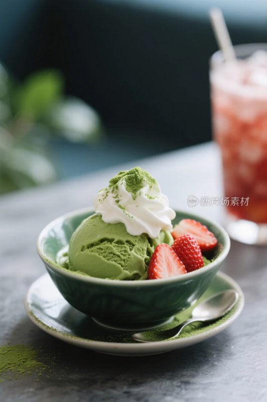 抹茶冰淇淋草莓甜品