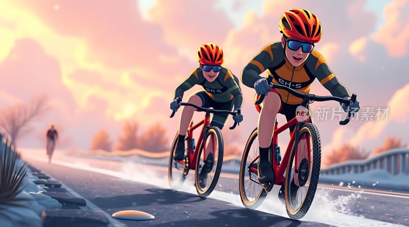 骑行者风驰电掣破晓而出