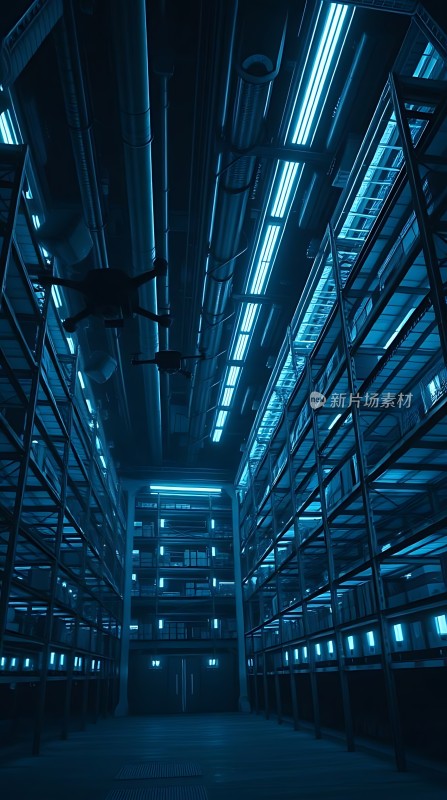 科技感十足的数据中心内部景象