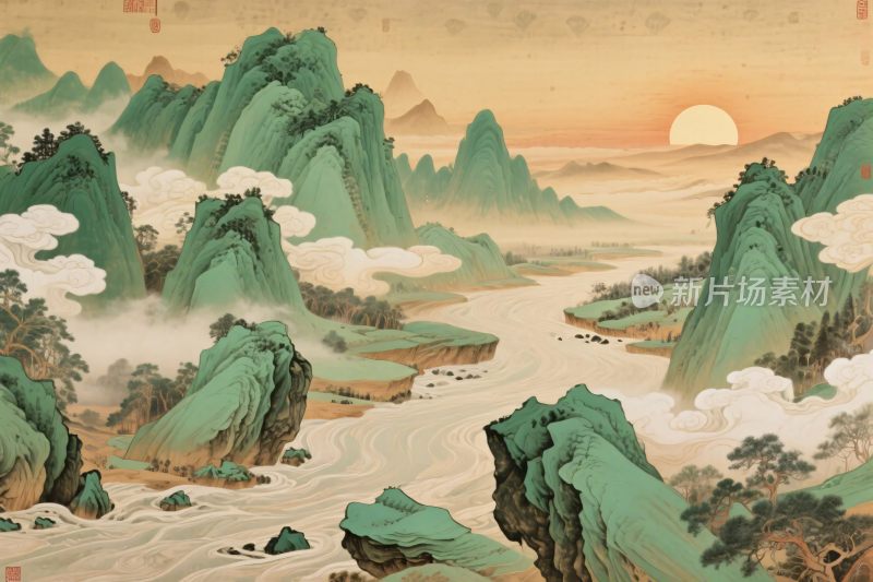 传统山水风景插画