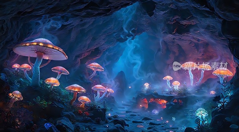 神秘洞穴中的奇幻蘑菇世界