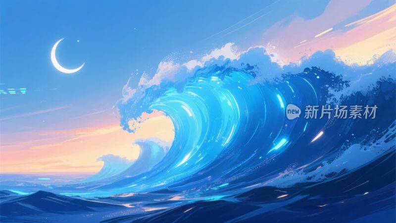 月夜下的汹涌海浪