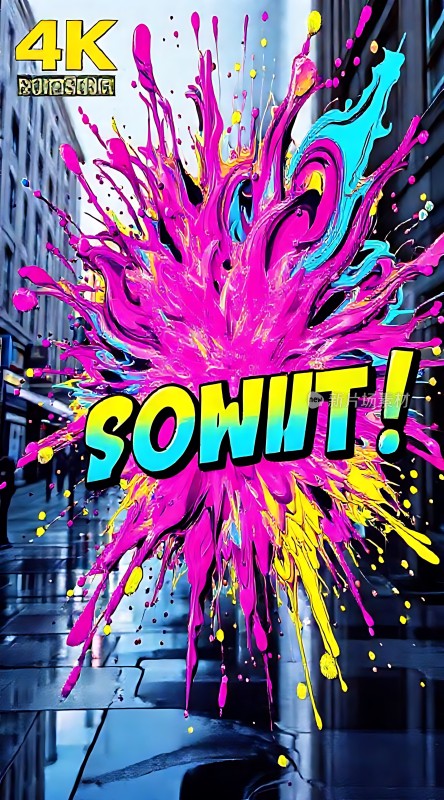 彩色墨水爆炸的城市街道