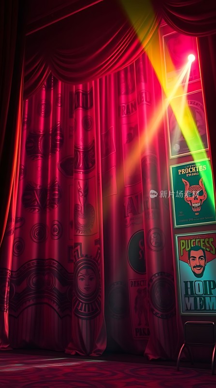 舞台灯光下的复古海报展示