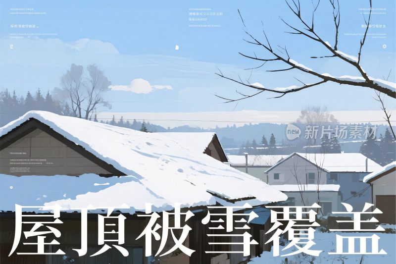 屋顶被雪覆盖插画