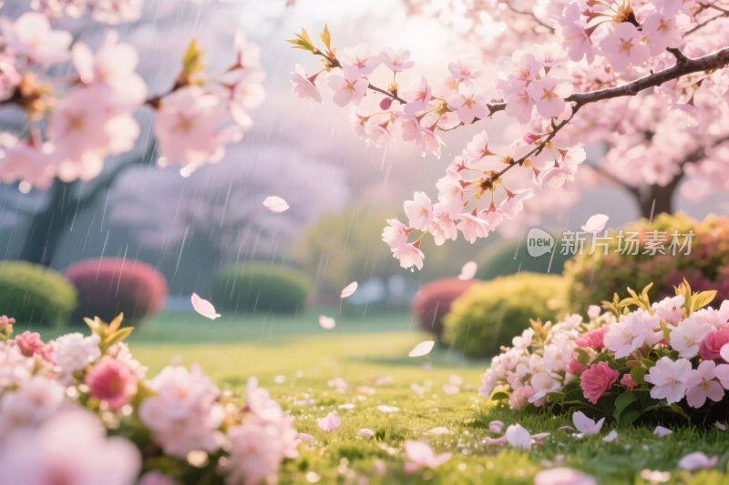 春日樱花风景插画