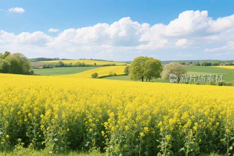 金黄油菜花田田园风光