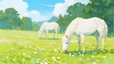 草地上的两匹白马 草地上的两匹白马