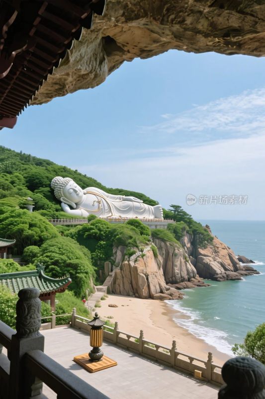 海边石窟佛像景观