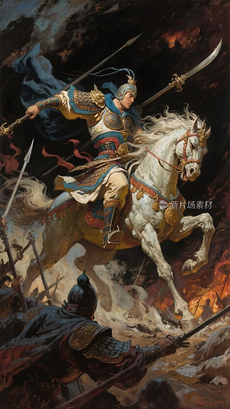 战马奔腾英勇骑士挥剑斩敌