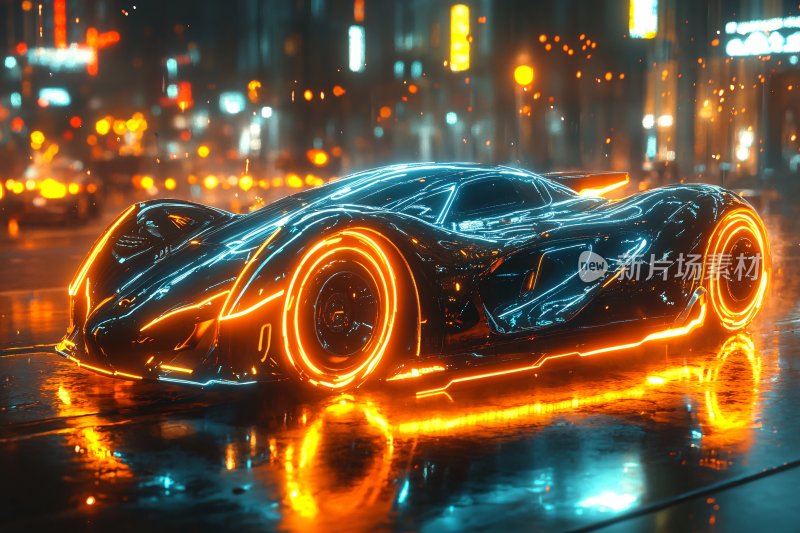 炫酷未来感霓虹跑车夜景图
