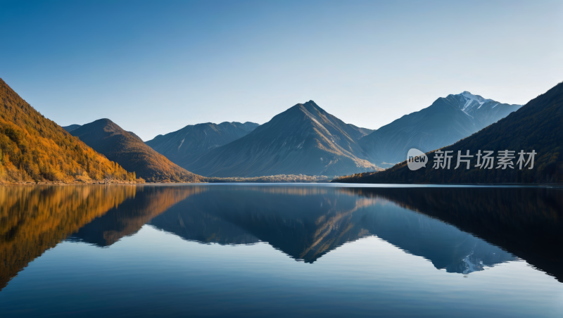 一个被山林环绕的湖泊风景风光高清图片