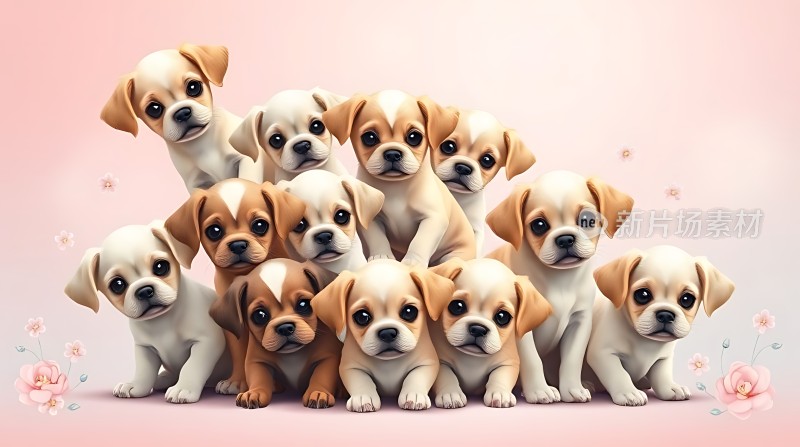 可爱小狗群聚温馨画面