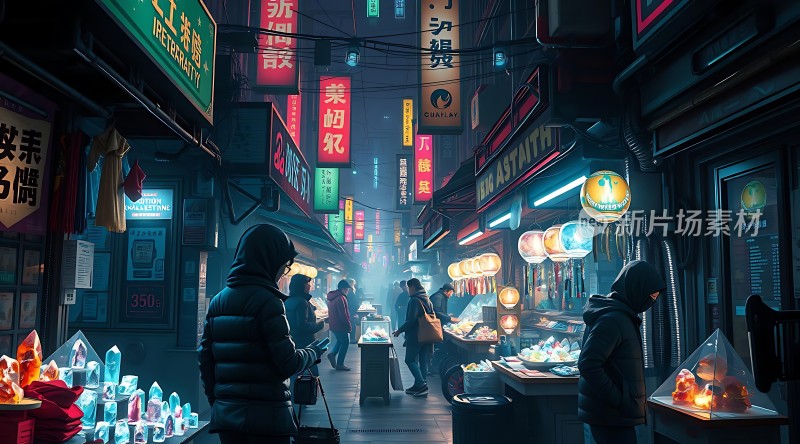 霓虹灯下的繁华夜市