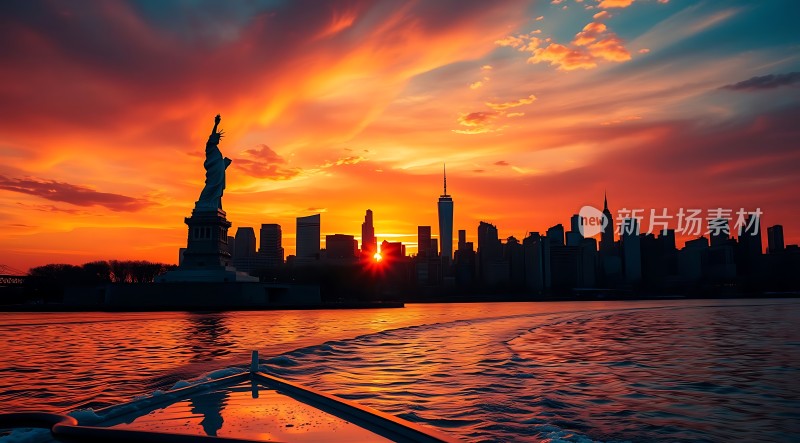 自由女神像日落美景