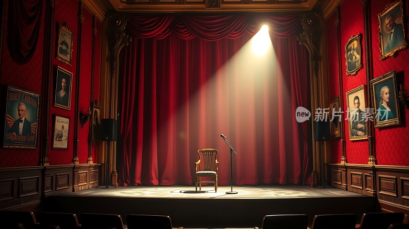 舞台灯光下的孤独椅子