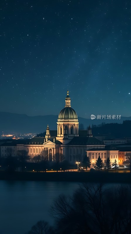 夜幕下的璀璨星河与宏伟建筑
