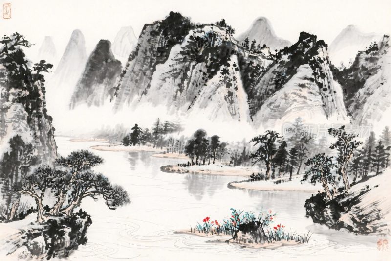 中国传统山水水墨画
