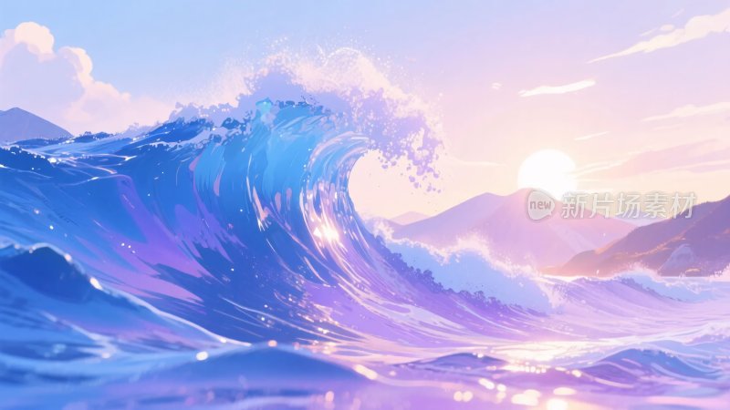 梦幻海浪与日落景象