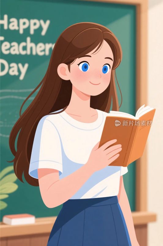 教师节插画女生读书